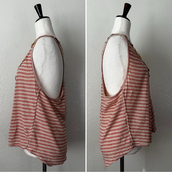 Free People Frida Floral Embroidered Striped Wrap Gauzy Knit Tank Top, Sz Medium - Picture 4 of 13